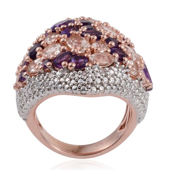Rose Gold Rhodium Plated Sterling Silver Ring With Polished African Amethyst, Mo - Picture 4 of 8